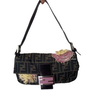 |SOLD| Authentic Fendi Zucca Floral Embroidered Baguette